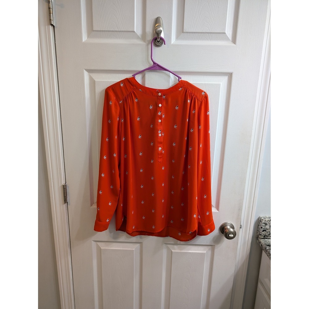 Loft Orange Floral Print Button Up Blouse Women Long Sleeve Casual Top - Size XS